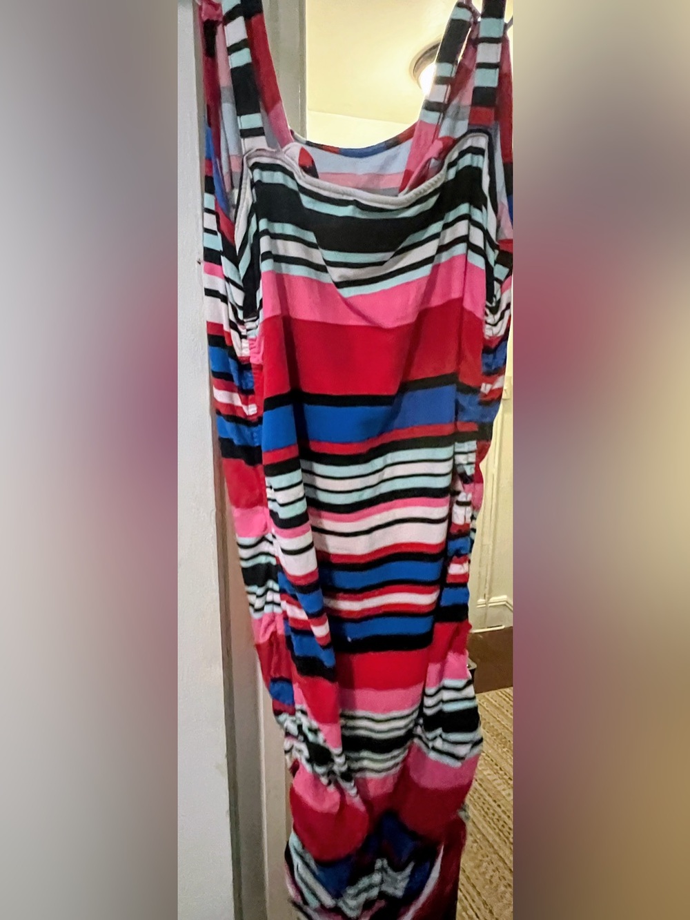 🌹4/50 No Boundaries Striped Pink, Blue & Black Midi Dress